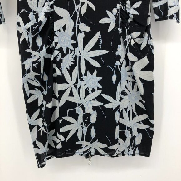 Whistles Silk Bodycon Long sleeve Black Blue Botanical floral Zipper back  Dress - Picture 9 of 16
